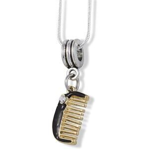 Black Comb with Gold Colored Teeth Charm Chain Necklace